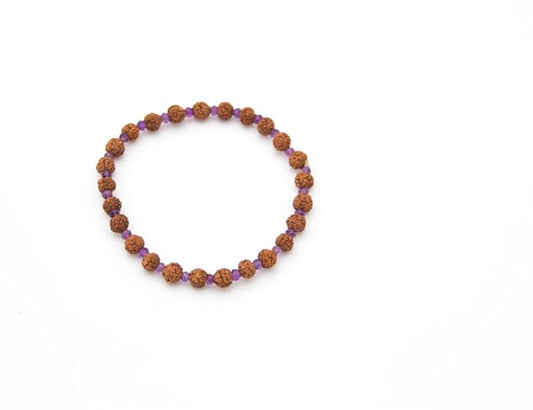 Maha Mala 6.5mm Rudraksha Bracelet with 3.5mm Gemstone Beads – Healing & Protection