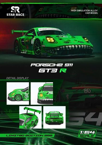 STAR RACE 1:64 Porsche 911 GT3 RS Diecast Car Model – Green T-Rex Racing Livery | Premium Collector Edition