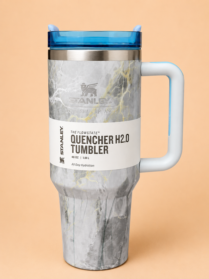 Stanley The FlowState Quencher H2.0 Tumbler 40 OZ Marble Edition | Insulated Stainless Steel Travel Mug with Handle