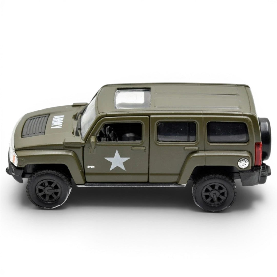 Welly 1:38 Hummer H3 Military Green Die-Cast Model Car with Pull-Back Action & Openable Doors