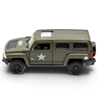 Welly 1:38 Hummer H3 Military Green Die-Cast Model Car with Pull-Back Action & Openable Doors