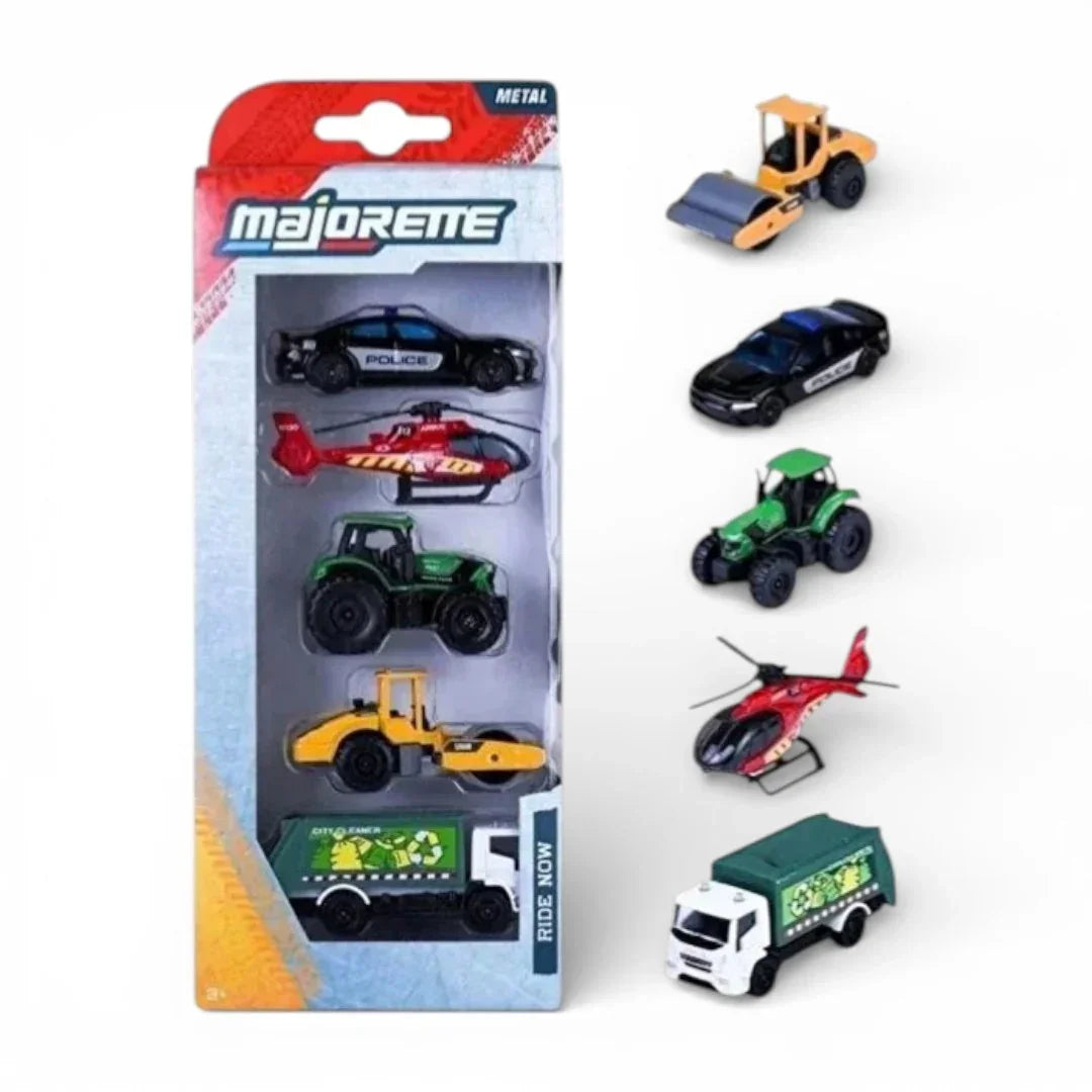 Majorette 1:64 Ride Now 5-Piece Diecast Vehicle Set | Police Car, Helicopter, Tractor & More | Unboxing & Review