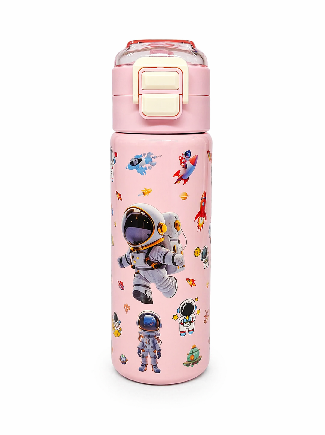 Kids Stainless Steel Space Theme Water Bottle 500ml with Straw Lid – Leakproof School Bottle for Children (Astronaut Design)