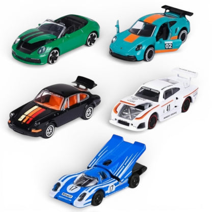 Majorette Porsche Edition Diecast Car Gift Pack – Set of 5 Porsche Model Cars | Premium Metal Collectible Vehicles with Opening Parts