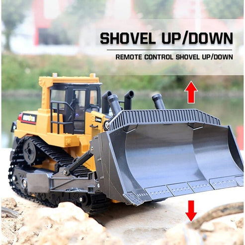 HUINA 1554 1:16 RC Bulldozer | 11CH 2.4GHz Semi-Alloy Crawler Dozer with Metal Blade, Rear Ripper, Lights & Sound