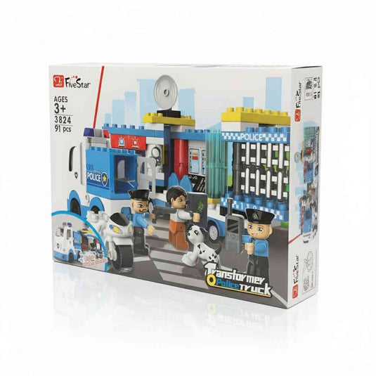 Five Star Transformer Police Truck Building Set – 91 Pieces Police Station Block Toy (3+ Years)