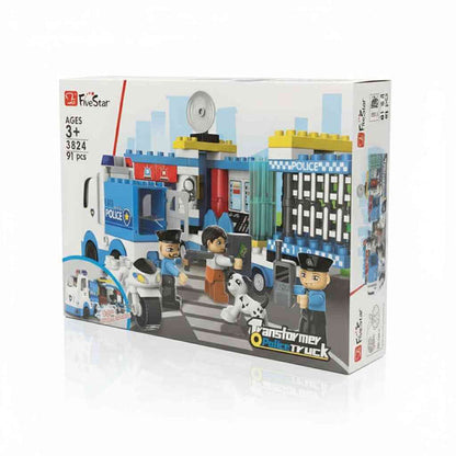 Five Star Transformer Police Truck Building Set – 91 Pieces Police Station Block Toy (3+ Years)