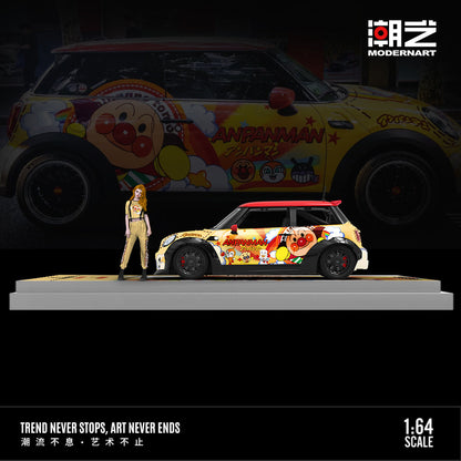 ModernArt 1:64 Mini Cooper ANPANMAN Livery Limited Edition Diecast Model Car with Figure & Display Container