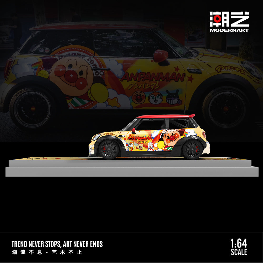 ModernArt 1:64 Mini Cooper ANPANMAN Diecast Model Car with Figurine & Display Base | Premium Collector Edition