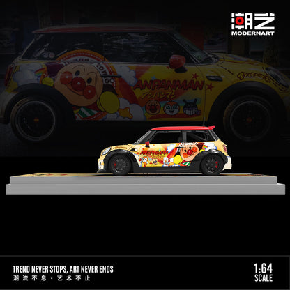ModernArt 1:64 Mini Cooper ANPANMAN Livery Limited Edition Diecast Model Car with Figure & Display Container