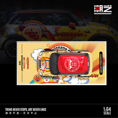 ModernArt 1:64 Mini Cooper ANPANMAN Livery Limited Edition Diecast Model Car with Figure & Display Container