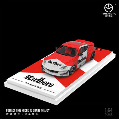 Time Micro Nissan 400Z Marlboro Figure Edition 1:64 Scale Diecast Model Car | Premium Metal Collector Car | Racing Livery | Display Base, Acrylic Case & Figure Included | 14+