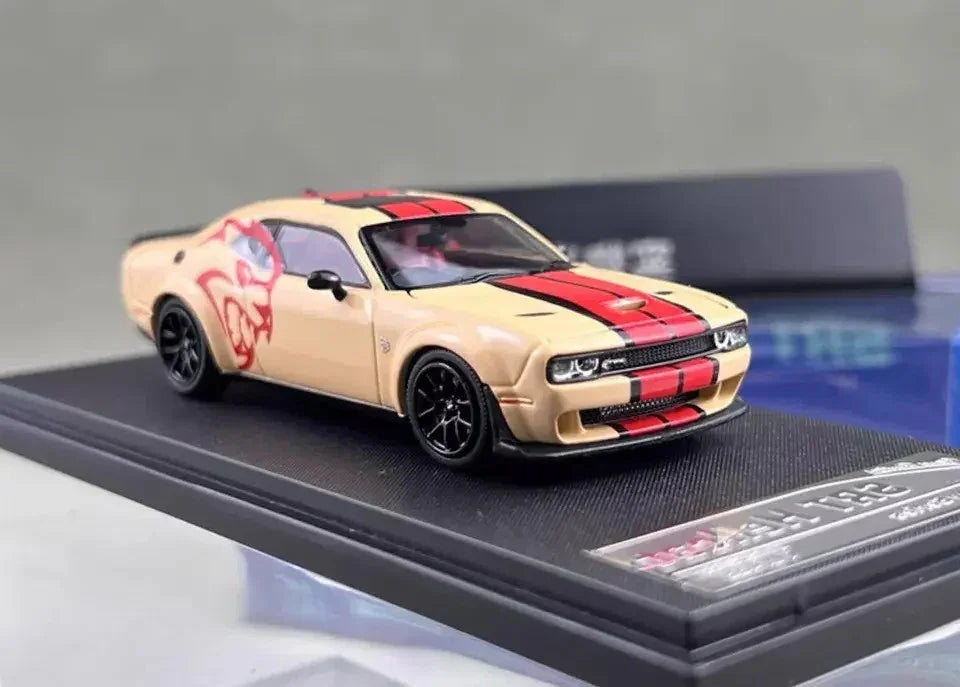 Stance Hunters 1:64  Dodge Challenger SRT Hellcat Beige/Red Graphics –  Diecast Car