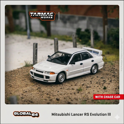 Tarmac Works GLOBAL64 1:64 Mitsubishi Lancer RS Evolution III White Diecast Model Car (T64G-050-RS)