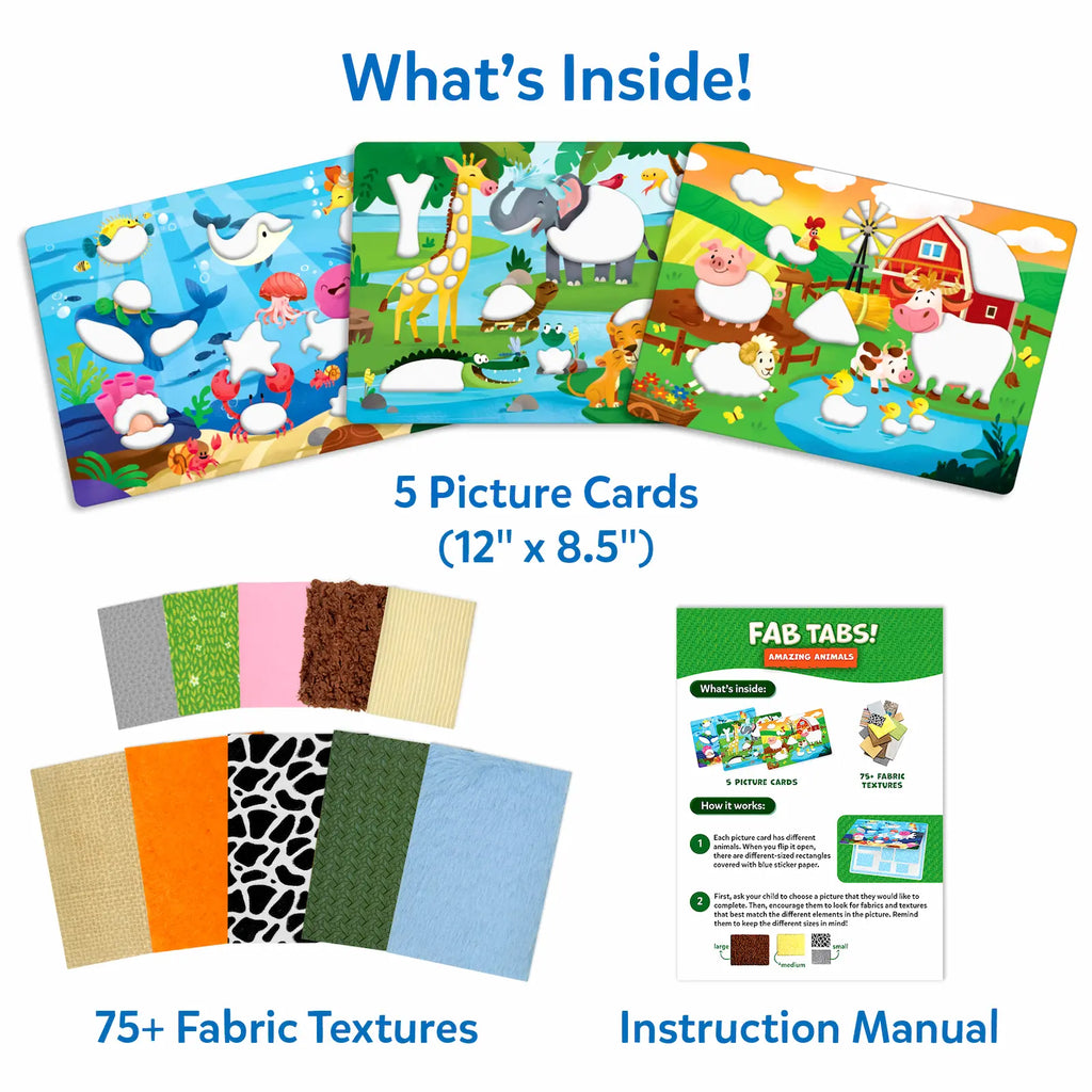 Skillmatics FAB TABS! Amazing Animals | Tactile & Sensory Fabric Art Craft Kit for Kids