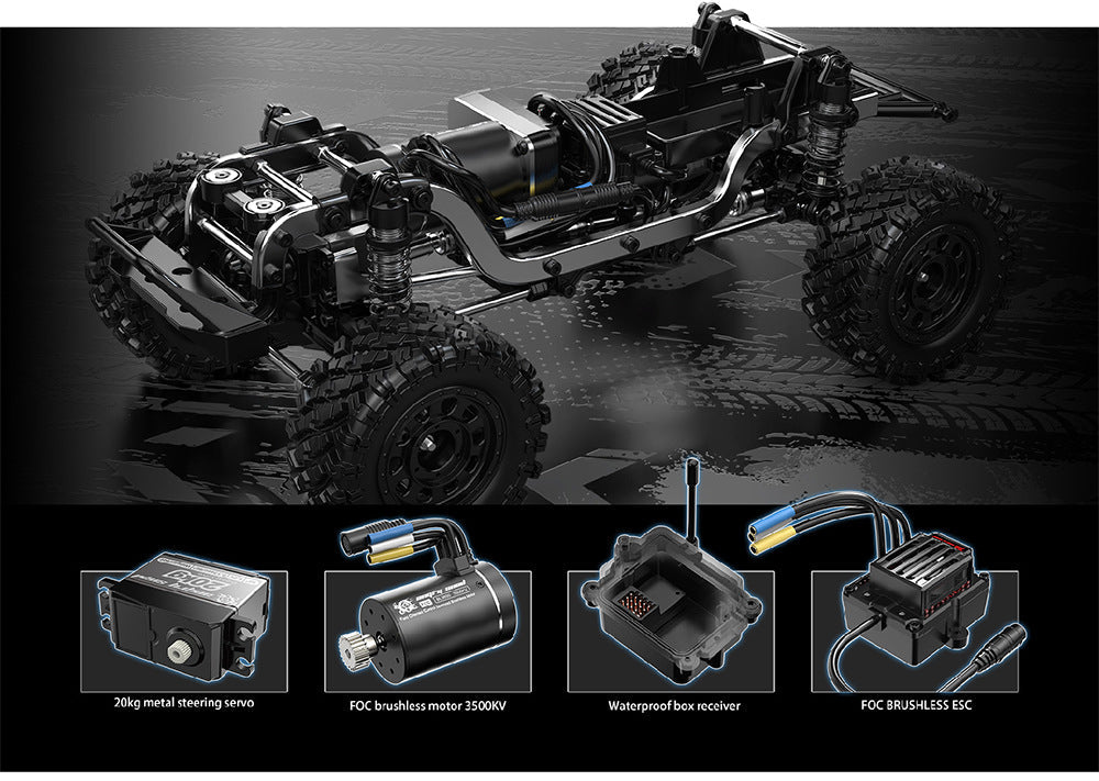 MJX R/C H12Y+ 1/12 Scale 4WD Brushless RC Rock Crawler | High-Torque 3650 BLDC Motor, Aluminium Body, All-Terrain Off-Road Remote Control Truck with 2.4GHz Radio System for Adults (Silver)