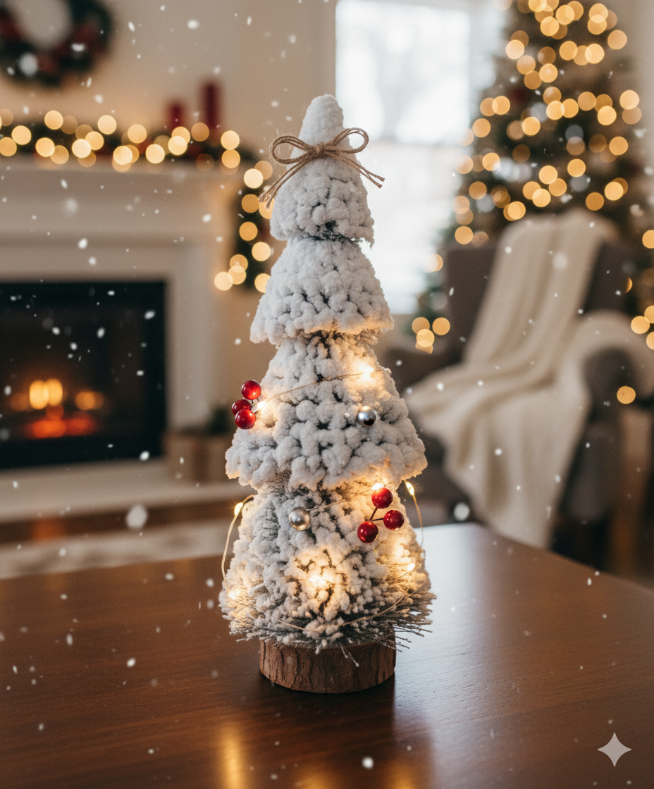 SWEN Silverly Tabletop Christmas Tree – Pack | Frosted Mini Trees with Wooden Base for Home & Office Décor