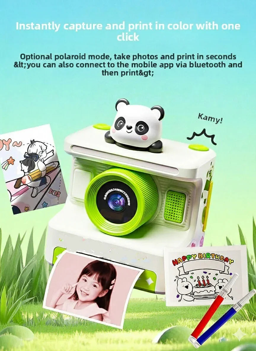 MagicSnap Panda Instant Print Camera for Kids – 1080P Digital Video, 2.4" Display, Thermal Ink-Free Printing