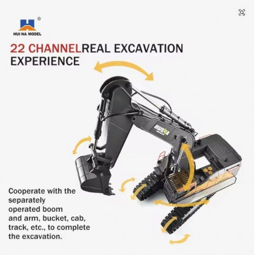HUINA 1592 1:14 Scale RC Excavator | 22CH 2.4GHz Semi-Alloy Remote Control Crawler Excavator Construction Vehicle | 14+