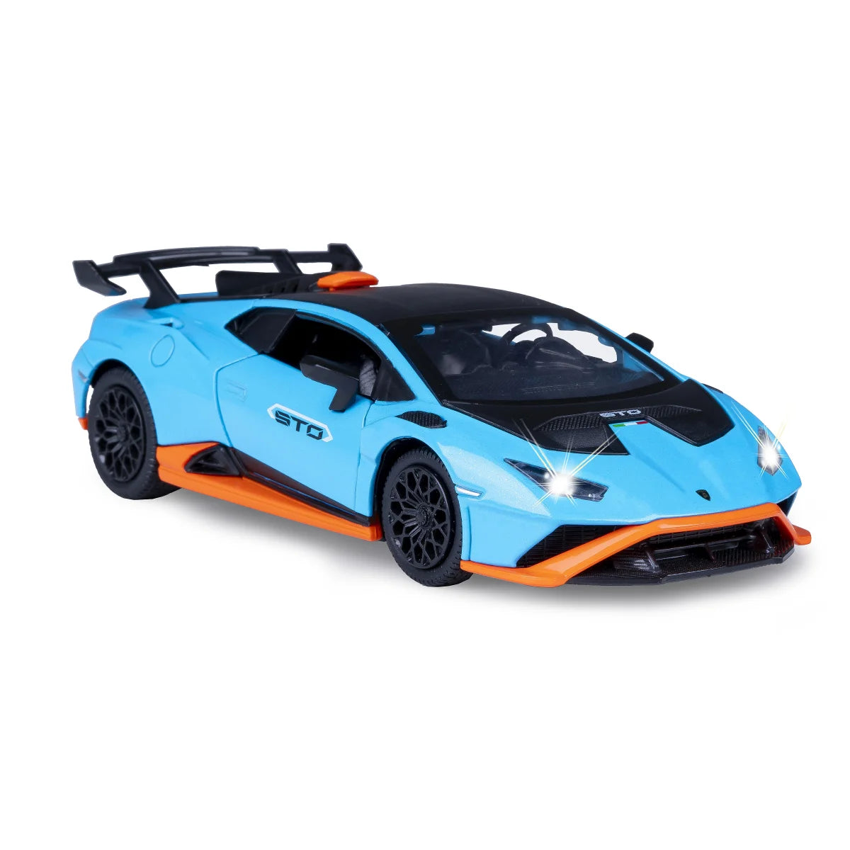 MSZ 1:32 Lamborghini Huracan STO Die-Cast Model Car – Blue| Pull Back, Openable Doors, Light & Sound (68716A)