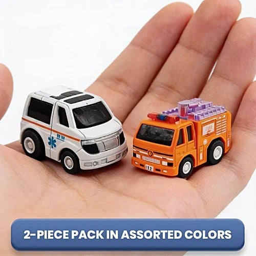 Joy Junction Mini Racer 1:64 Scale Pull Back Diecast Car Set – Ambulance & Fire Truck Toy for Kids & Collectors