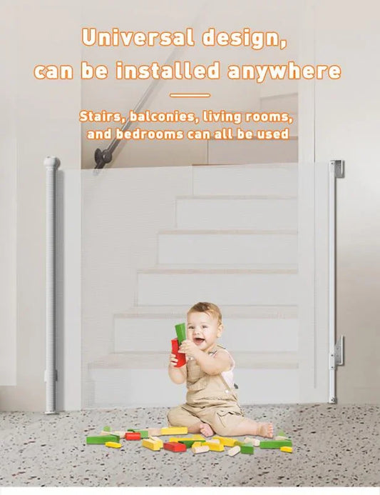 SG027 Baby Safety Gate - Retractable  – Adjustable Width Auto-Lock Mesh Safety Barrier for Doorways & Stairs (No-Drill Space-Saving Design)
