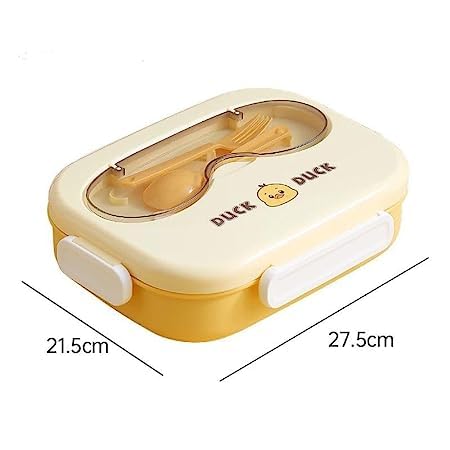 Kids Stainless Steel Lunch Box with 3 Compartments & Sauce Container | 800ml + 100ml Saucer | School Bento Lunch Box with Spoon & Fork