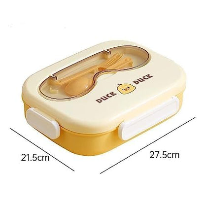 Kids Stainless Steel Lunch Box with 3 Compartments & Sauce Container | 800ml + 100ml Saucer | School Bento Lunch Box with Spoon & Fork