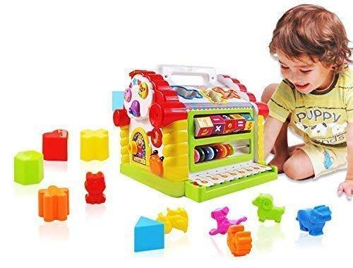 HOLA House Party Educational Toys, Baby House with Shape Sorters, Musical Piano Keys, Counting Math Beads ,Blocks Activity Cube ,Play Cube for Kids - 739 - Jaiman Toys