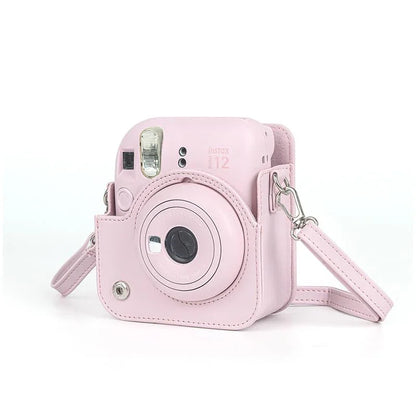 Chic Charm – White Bowknot PU Leather Camera Case for Instax Mini 12 with Strap -Pink - Jaiman Toys