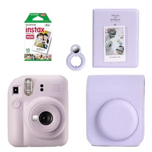 Fujifilm Instax Mini 12 Instant Camera + 10 Shot Films + PU Leather Camera Case + Instax Photo Album 64 Sheets + Closeup Selfie Lens (Lilac Purple, Mini 12)