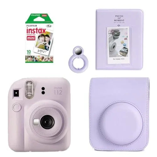 Fujifilm Instax Mini 12 Instant Camera + 10 Shot Films + PU Leather Camera Case + Instax Photo Album 64 Sheets + Closeup Selfie Lens (Lilac Purple, Mini 12) - Jaiman Toys