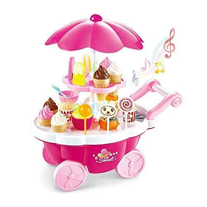 Simarr Kids Ice Cream Cart Playset with Accessories – Pretend Play Dessert Trolley with Popsicles, Cones & Candy Toys
