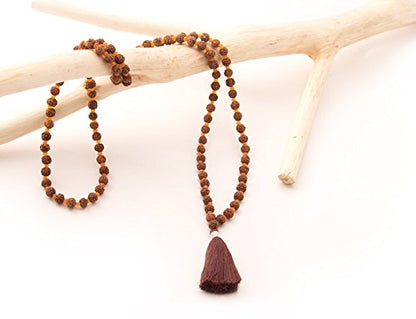 Maha Mala Carnelian & Rudraksha 108 Beads Meditation Mala – 6mm Rudraksha + 3.5mm Carnelian | Handmade in India