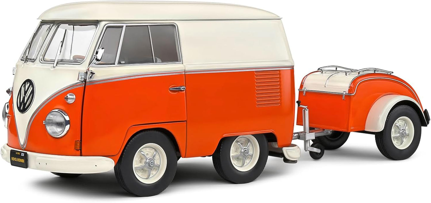 Solido 1:18 Scale Volkswagen T1 Kool Kombi with Trailer Die-Cast Model Van – Collectible Scale Vehicle
