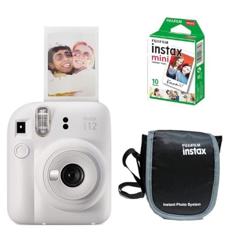 Fujifilm Instax Mini 12 Instant Camera + 10 Film Shots + Carrying Case - Clay White , Mini 12