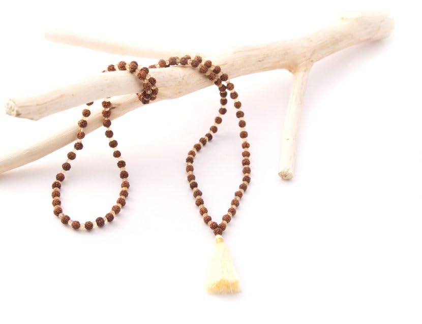 Maha Mala Citrine & Rudraksha 108 Beads Manifestation Mala – 6mm Rudraksha + 3.5mm Citrine | Handmade in India