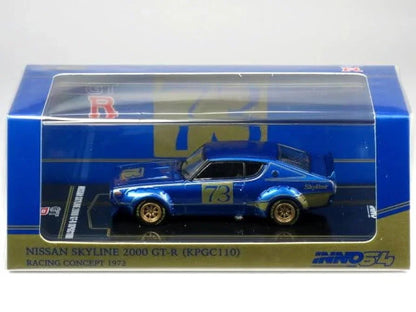 INNO 64 Nissan Skyline 2000 GT-R KPGC110 Racing Concept 1972 Blue 1/64 DIecast Model Car - Jaiman Toys