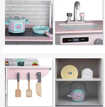 Breatoi Deluxe Wooden Pretend Play Kitchen Set with Utensils & Accessories – Pink & Silver - Jaiman Toys