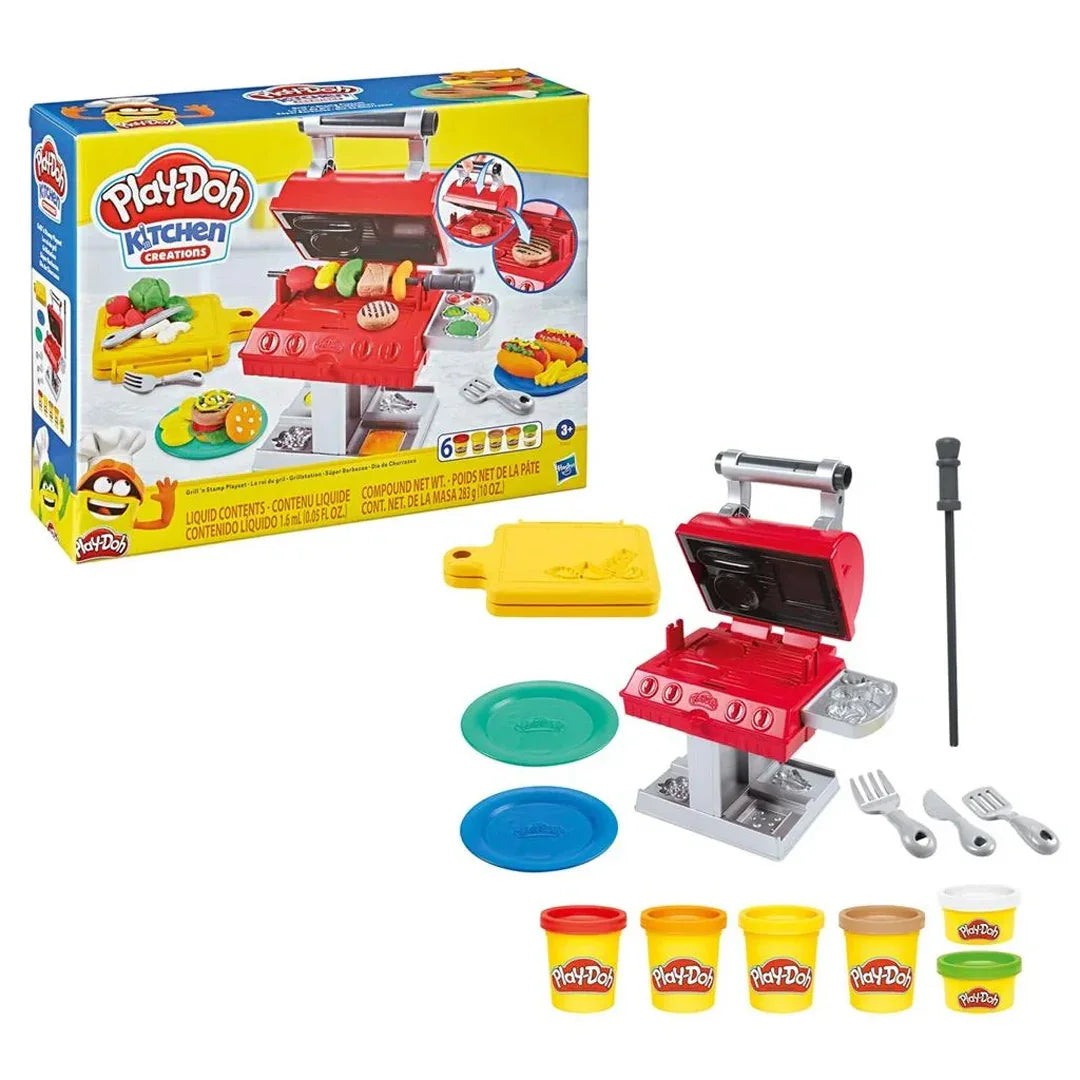 Play-Doh Kitchen Creations Grill 'n Stamp Playset for Kids 3 Years and Up with 6 Non-Toxic Colors - Jaiman Toys