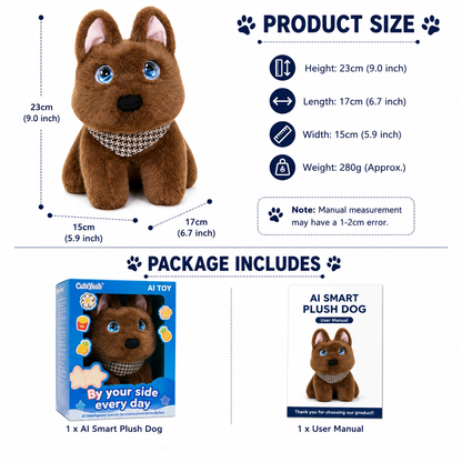 Breatoi! AI Smart Interactive Plush Dog Toy with Voice Interaction, Soft Stuffed Puppy Companion, Talking & Sound Responsive Plush Animal for Kids | Gift for Boys & Girls 3+ Years - Brown