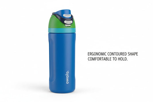 Owala FreeSip 16 oz / 475 ml Insulated Stainless Steel Water Bottle with Built-In Straw, Push-Button Lid & Carry Loop – Blue & Green