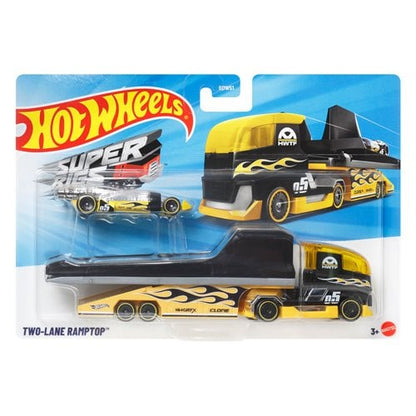 Hot Wheels 1:64 Scale Super Rigs 6-Set Bundle – Transporter Trucks with Matching Toy Vehicles, Ages 3+