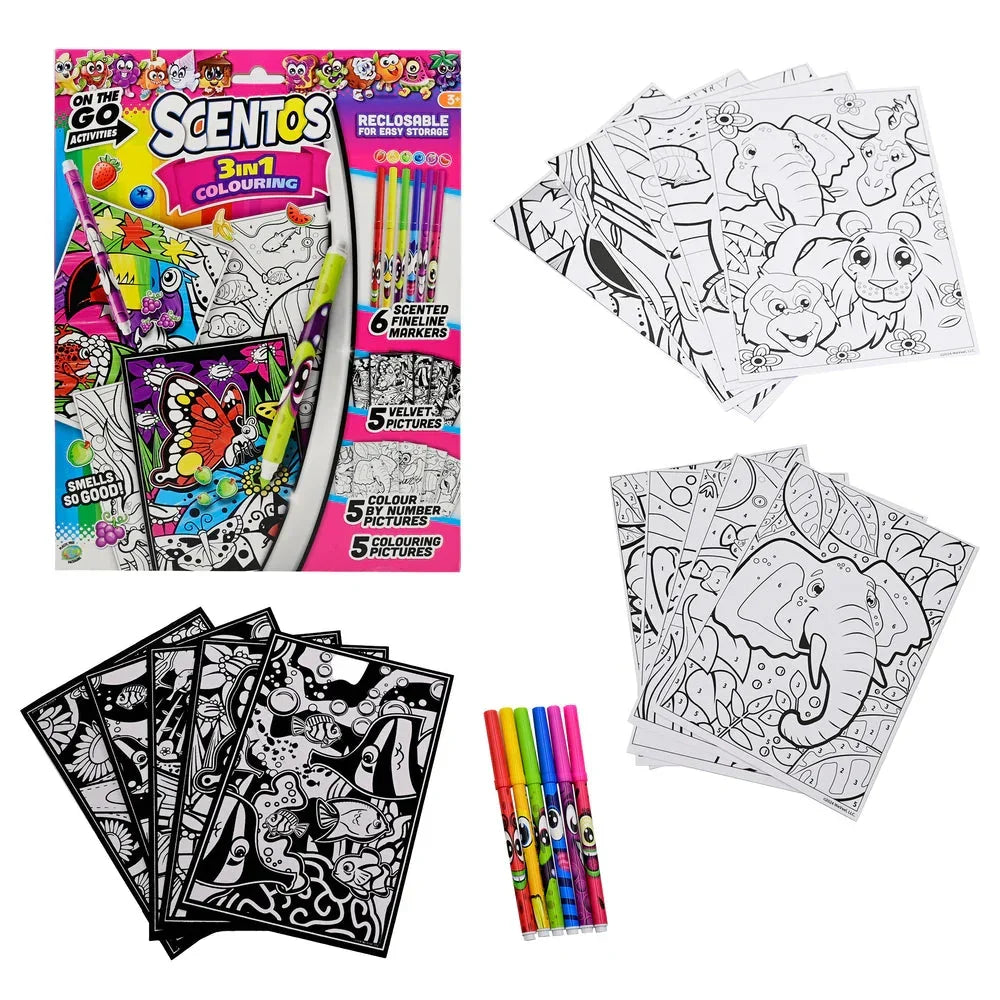 Scentos On The Go 3 In 1 Colouring Activity Set - Jaiman Toys