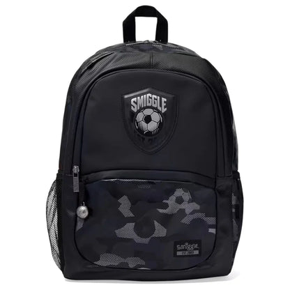 Smiggle 16" Assist Classic School Backpack – Football Metal Zip, Camo Design, Dual Bottle Sleeves