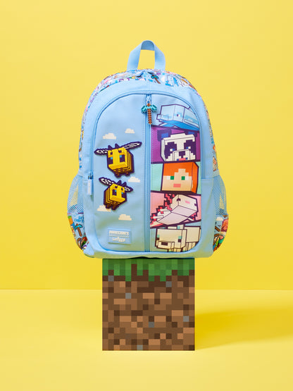 Smiggle Minecraft 16 Inch Kids Backpack – Blue School Bag with Character Graphics, Dual Zip Design & Side Mesh Pockets