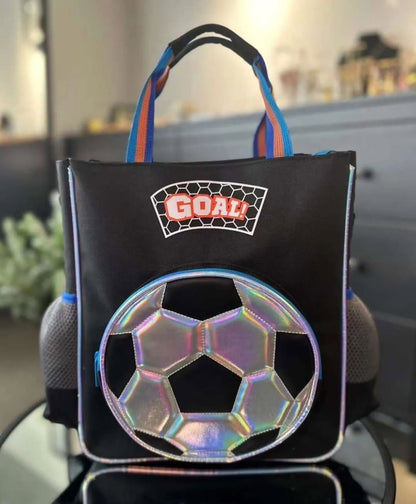 Goal! Soccer Ball Kids Backpack Vest Bag (32 x 26 cm) | Football-Themed School & Sports Backpack with Holographic Front Pocket