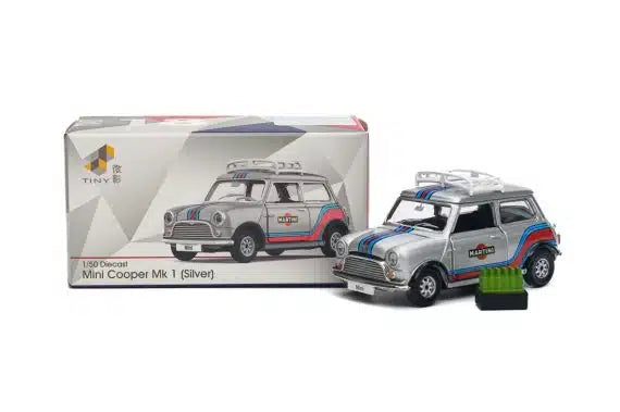 Tiny City 1:50 Mini Cooper Mk 1 Silver Diecast Model Car | MINI0023 Martini Edition Collectible