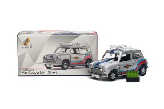 Tiny City 1:50 Mini Cooper Mk 1 Silver Diecast Model Car | MINI0023 Martini Edition Collectible