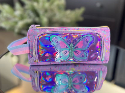 Vest Butterfly Pencil Case – Kids Stationery Organizer with Holographic Front Pocket